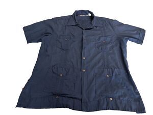 Vintage Romani Permanent Press XL Men's Guayabera Shirt Blue Button Up